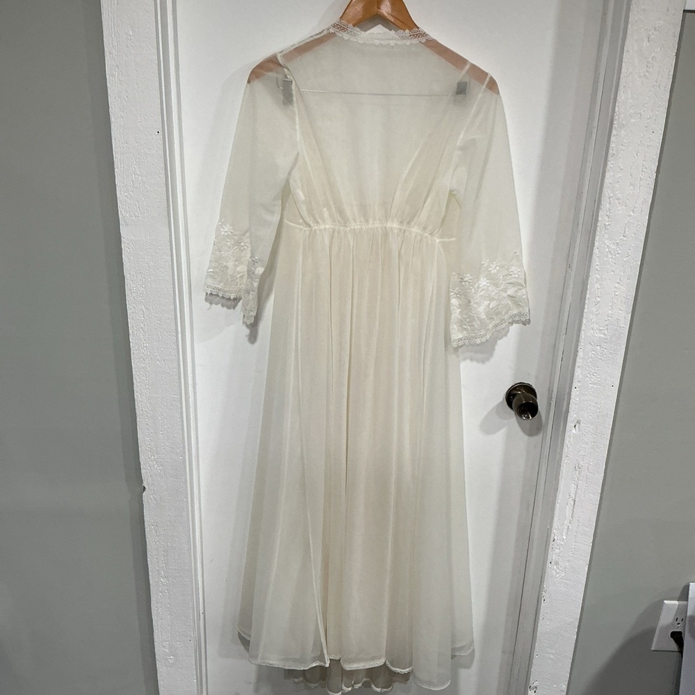 Vtg Unbranded Bridal Peignoir Set Ivory Nylon Lace Chiffon Size Small - Picture 7 of 15